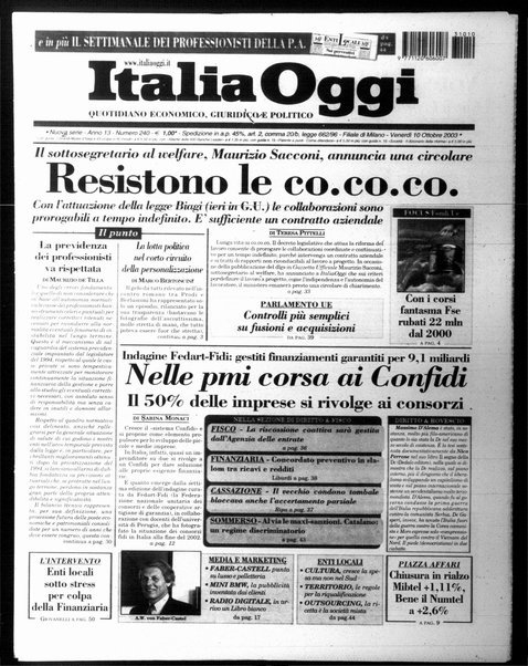 Italia oggi : quotidiano di economia finanza e politica